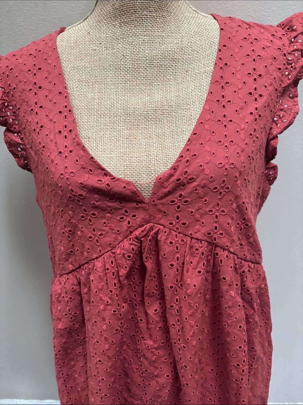 Rust Eyelet Ruffle Sleeve Babydoll Dress - Picture 3 of 5